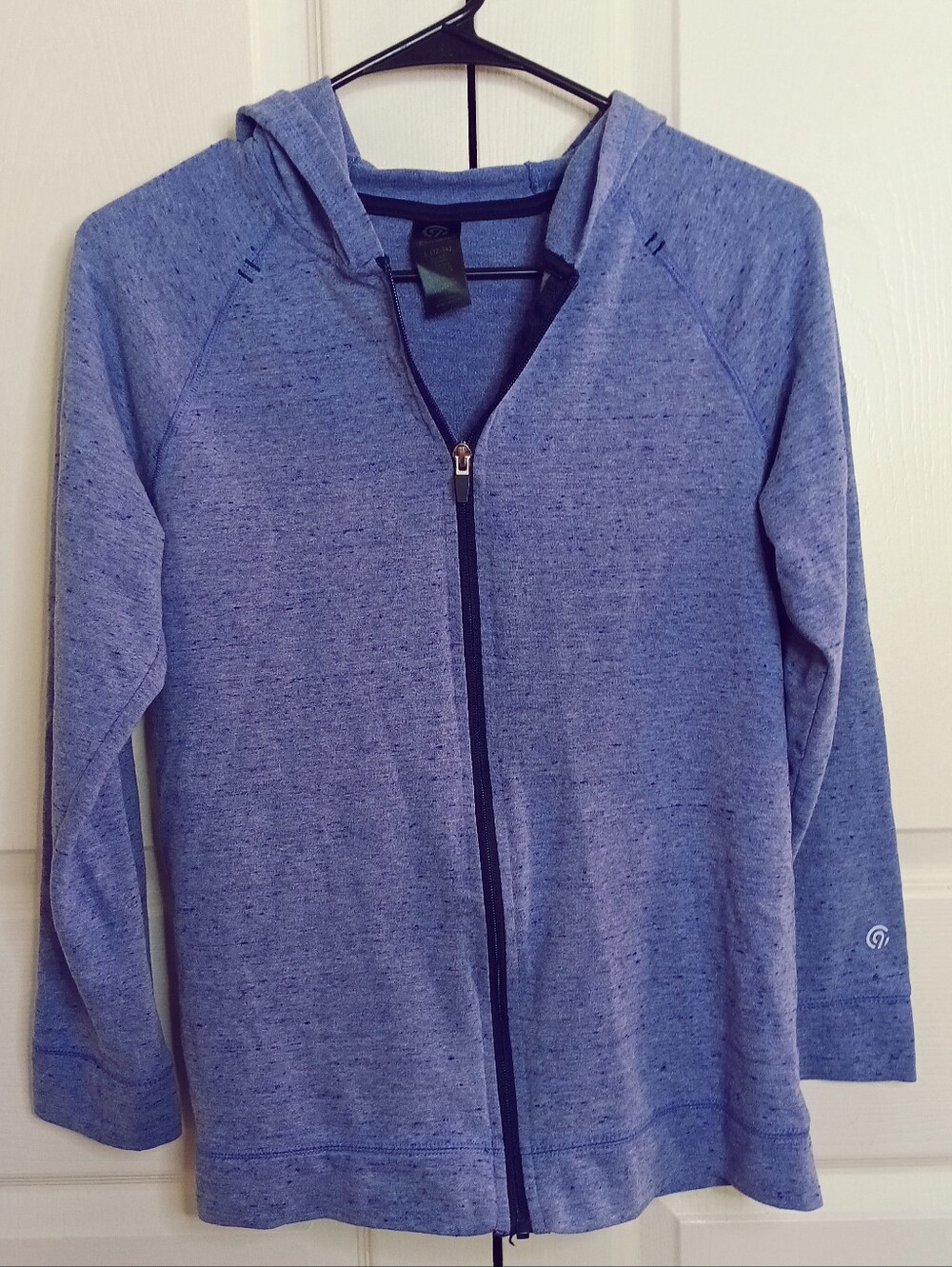 Champion Full-Zip Hoodie Jacket Mens L Blue Heathered Raglan Sleeve Athleisure
